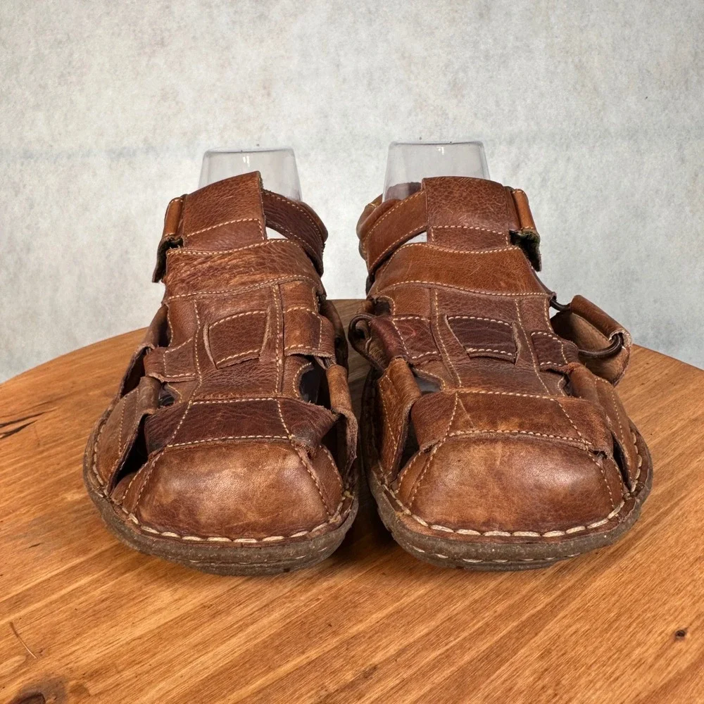 Born Fisherman Sandals Mens 8 Brown Good Leather Caged M6504 Hook Loop Strap
